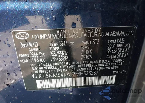 2021 Hyundai Santa Fe Limited из США, поврежденный, VIN 5NMS44AL7MH323237